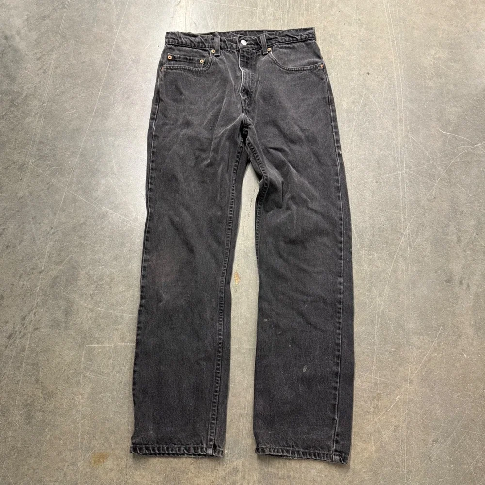Vintage Levis 505 Mens Faded Black Regular Fit Straight Leg Jeans 33x30